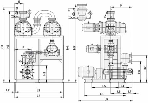 JZJS型羅茨水環(huán)真空泵機組安裝尺寸圖示